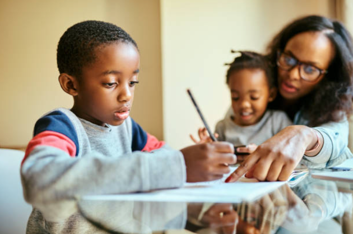 black son and kids homework 2021